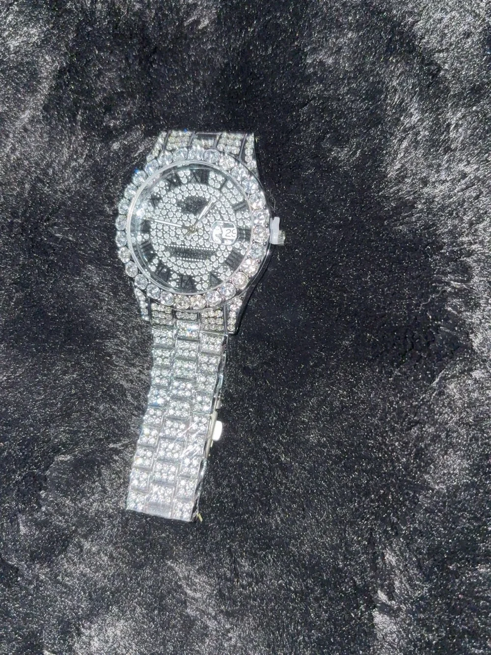 Rhinestone Pavé Silver-Tone Bracelet Watch